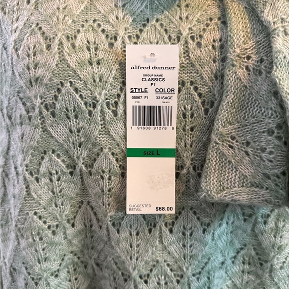 NWT Alfred Dunner Sage Green Pointelle Knit Turtleneck Sweater Size L Classics - Picture 2 of 10